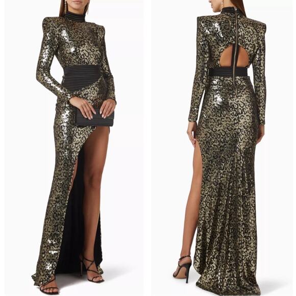 Zhivago The Shakedown Sequin Leopard Cheetah Long Sleeve Maxi Dress Size 6 - Picture 3 of 12